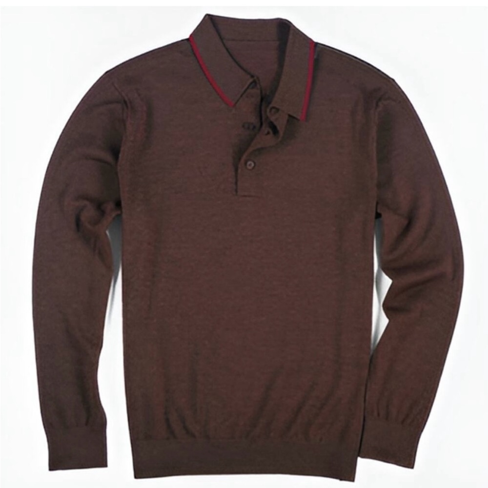 Tie Bar Mens Fall Preppy Perfect Tipped 100% Wool Polo Sweater Size L Chocolate
